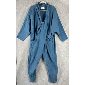 Myrah Penaloza Linen Blend Amma Playsuit Womens M/L Blue Crinkle Drapey Minimal